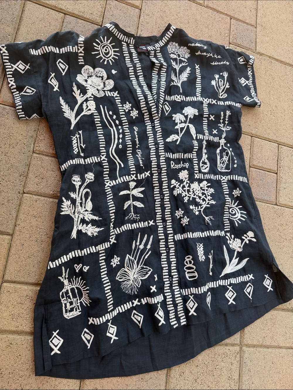 Johnny Was Black Mini Dress with White Floral Embroidery - Picture 4 of 4